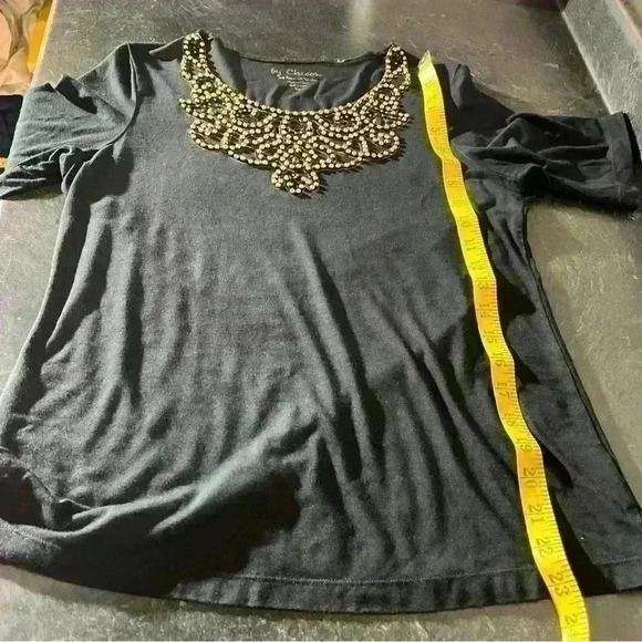 Chico’s womens embellished Beaded Mesh crew neck blouse short sleeve black sz 0 - Picture 5 of 8